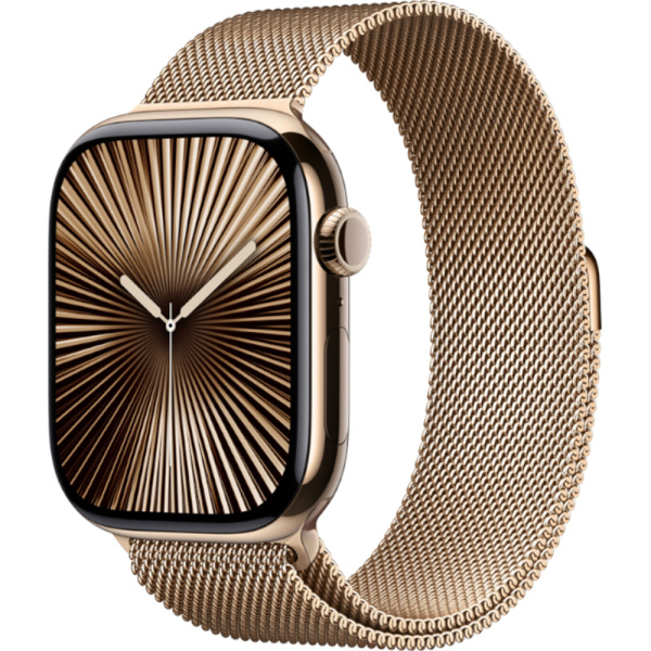 Смарт-часы Apple Watch Series 10 миланский браслет 42 мм титановый золотой 1