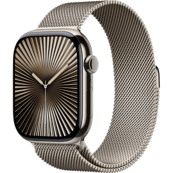 Смарт-часы Apple Watch Series 10 миланский браслет 42 мм титановый бежевый 1